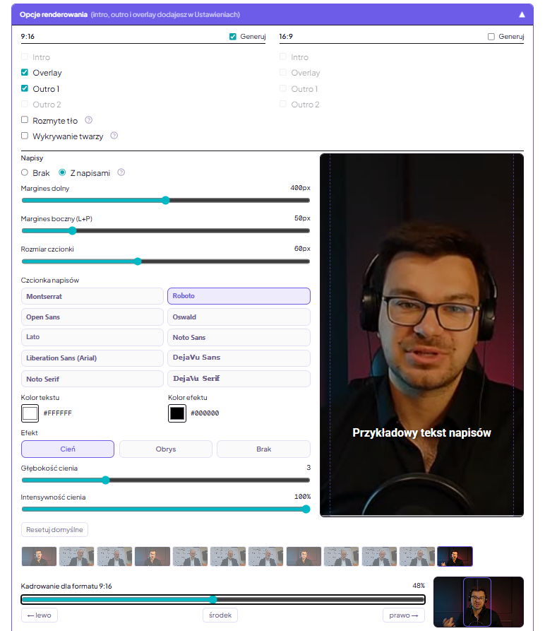 FastClip — opcje renderowania i ustawienia napisów